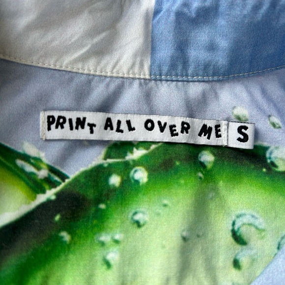 Print All Over Me Digital Print Button-up Short Sleeve Unisex Shirt Green Blue - Picture 3 of 10